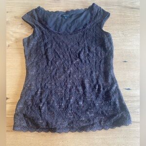 Semantiks Scoop Neck Cap Sleeve Lace Top Black Women’s Preloved